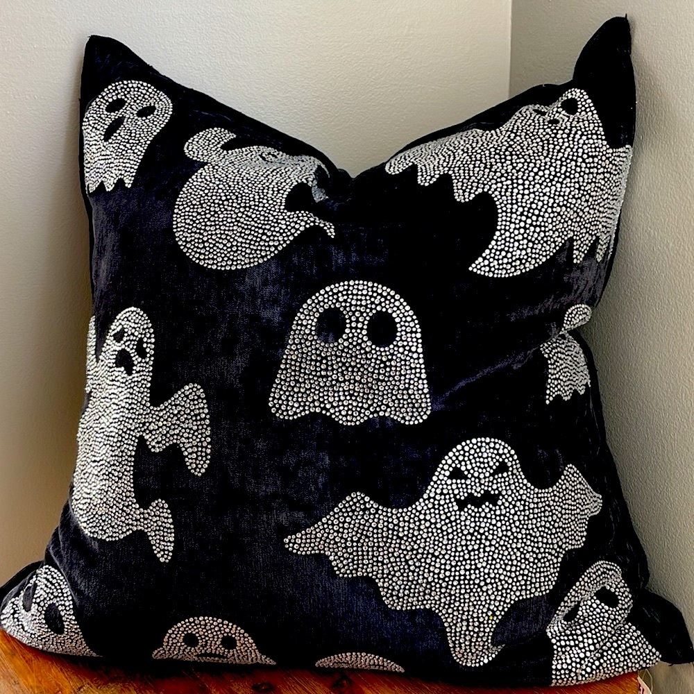 Adorable & Rich Black Soft, plump accent pillow! Sparkles with silver beads! - Picture 3 of 12